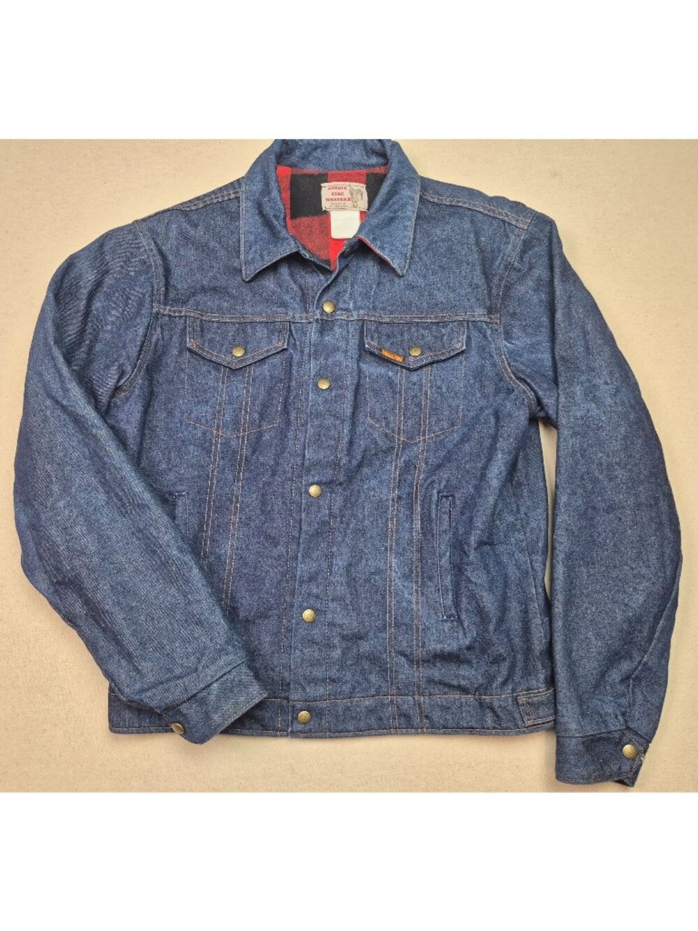 Saddle King Western Men's Flannel Lined Blue Denim Jacket Trucker Coat Sz M VTG
